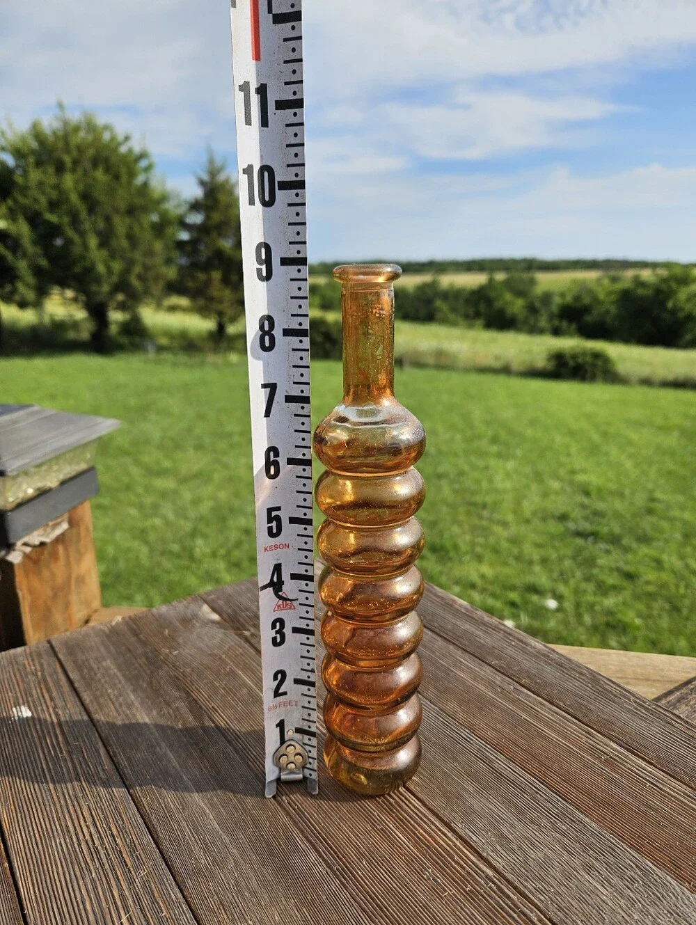 Vintage Amber Bubble Glass Bud Vase Mid Century Modern MCM Ribbed Decorative Bot
